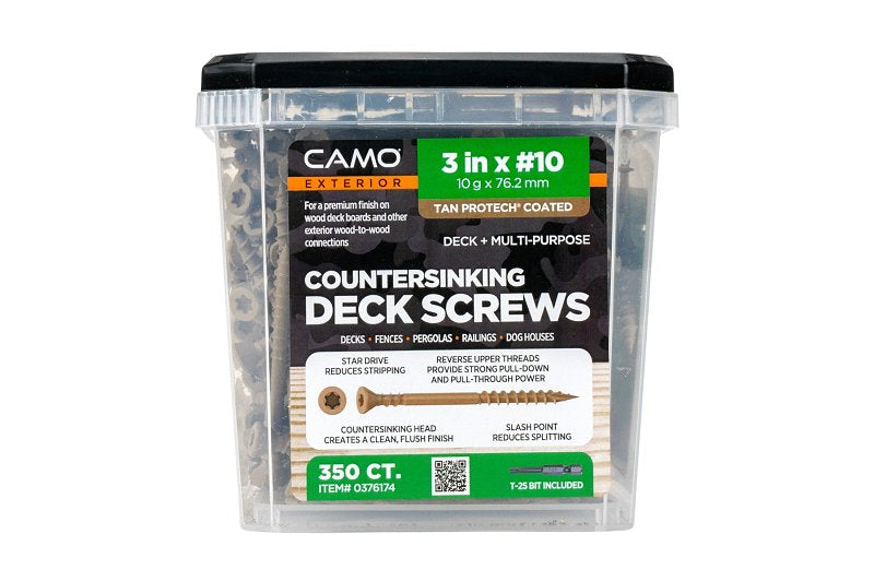 Camo 0376174 Deck Screw, #10 Thread, 3 in L, Coarse Thread, Countersink Head, Star Drive, Type 17 Slash Point