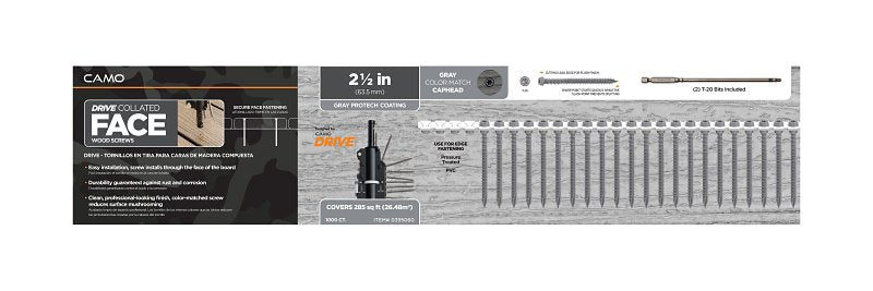 Camo 0395060 Deck Screw, Gray, #10 Thread, 2-1/2 in L, Flat Head, T20 Drive, Steel, 1000/PK