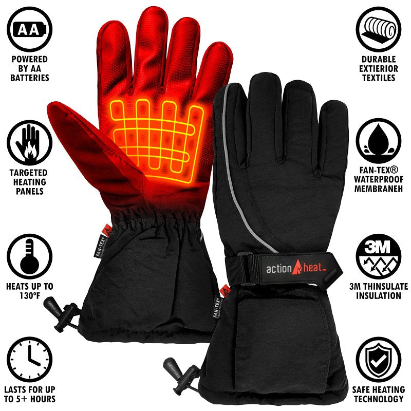 ActionHeat AH-GV-AA-01-W Battery Heated Gloves, Women's, One-Size, Polyester, Black, Pack of 3