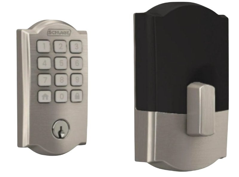 Schlage Arrive BE459WBVCAM619 Smart Wi-Fi Deadbolt with Camelot Trim, 1, AAA Grade, Key, Keypad Key, Metal, Satin Nickel