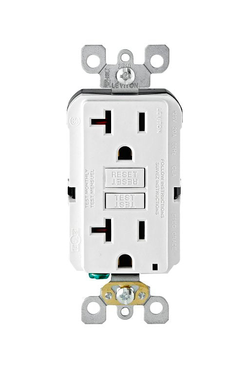 Leviton M22-GFNT2-03W Self-Test Slim Outlet, 125 V, 20 A, NEMA: NEMA 5, NEMA 5-20, Duplex, GFCI Socket, White