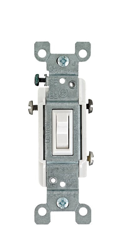 Leviton 2653-2W Residential-Grade Toggle Switch, 15 A, 120 VAC, Side Terminal, 2.38 in L Panel Cutout, White