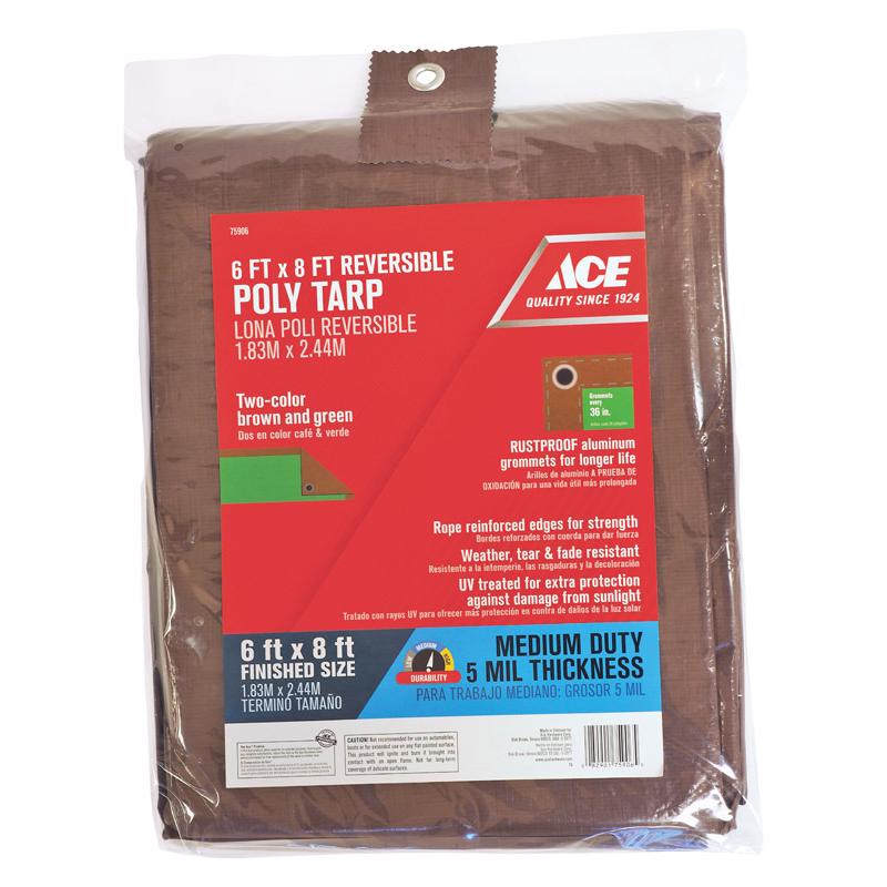 Ace 6 ft. W X 8 ft. L Medium Duty Polyethylene Tarp Brown/Green