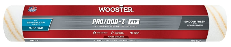 Wooster Pro/Doo-Z FTP RR666-18 Roller Cover, 3/8 in Thick Nap, 18 in L, Fabric Cover, White