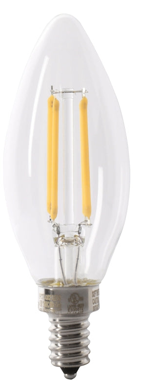 Feit Electric BPCTC40/950CA/FIL/2 Filament LED Bulb, Decorative, B10 Lamp, 40 W Equivalent, E12 Candelabra Lamp Base