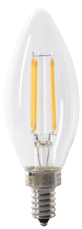 Feit Electric BPCTC40927CAFIL/4 Filament LED Bulb, B10 Lamp, 40 W Equivalent, E12 Candelabra Lamp Base, Dimmable, Clear