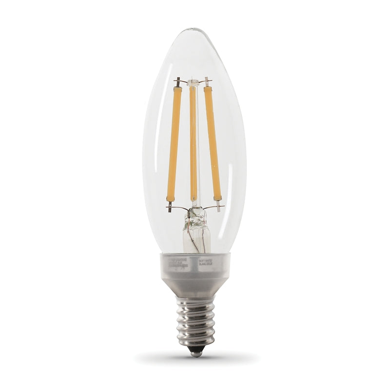 Feit Electric BPCTC100950CAFIL/2 Filament LED Bulb, Blunt Tip, B10 Lamp, 100 W Equivalent, E12 Candelabra Lamp Base
