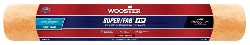 Wooster Super/Fab FTP RR923-18 Roller Cover, 3/8 in Thick Nap, 18 in L, Fabric Cover, Lager