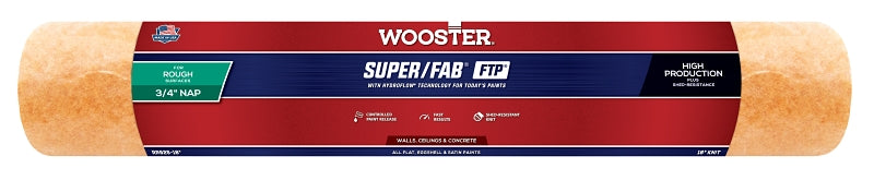 Wooster Super/Fab FTP RR925-18 Roller Cover, 3/4 in Thick Nap, 18 in L, Fabric Cover, Lager