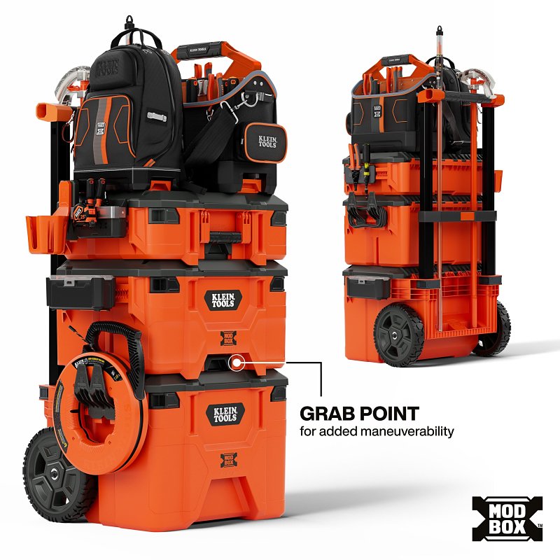 Klein Tools MODbox Series 54200MBX Medium Toolbox, 100 lb, Polymer, Orange, 22 in L x 12.1 in H Outside