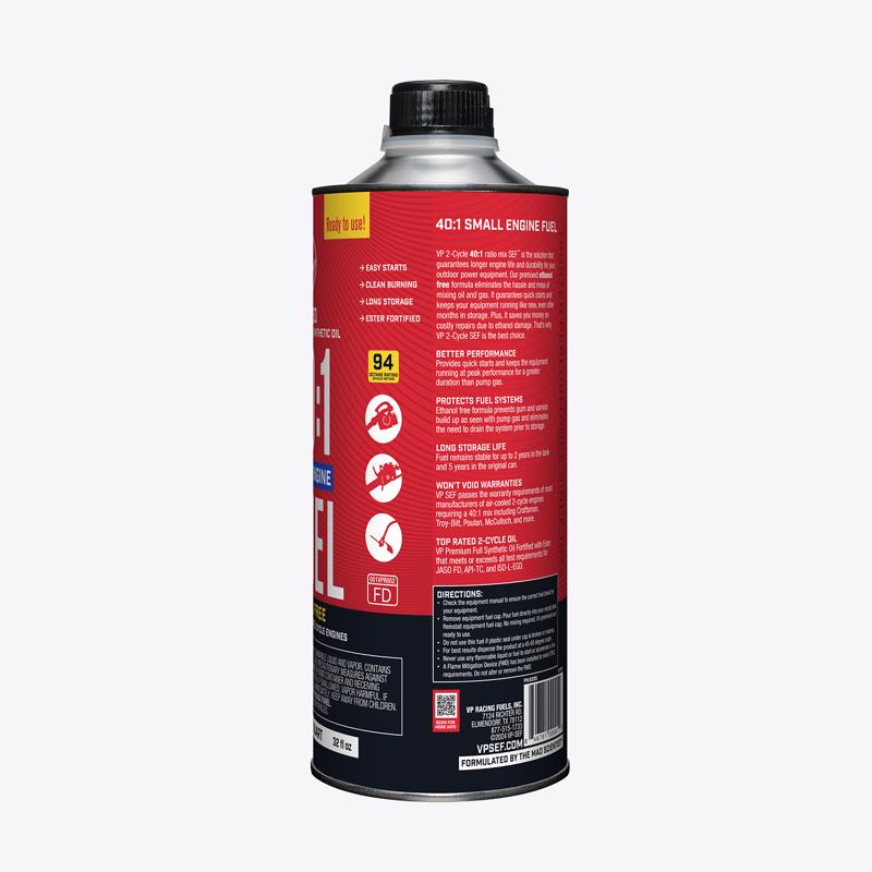 VP Racing Fuels Small Engine Ethanol-Free 2-Cycle 40:1 Pre-Mixed Fuel 1 qt, Pack of 8