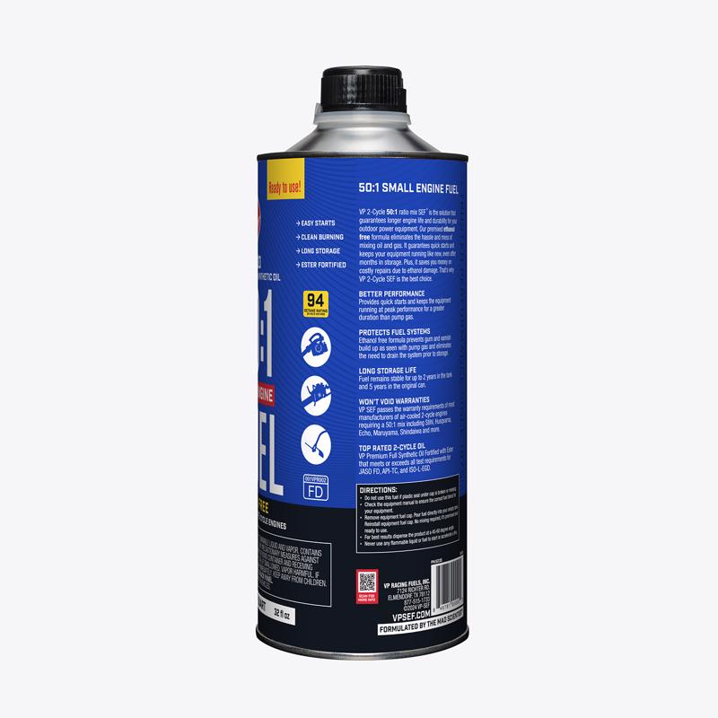 VP Racing Fuels Small Engine Ethanol-Free 2-Cycle 50:1 Pre-Mixed Fuel 1 qt, Pack of 8