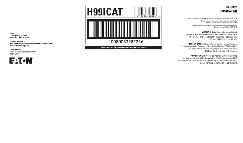 Halo H99ICAT Recessed Housing, 8-1/2 in L x 5-1/4 in W x 5-1/2 in H Dimensions, New Construction, Aluminum