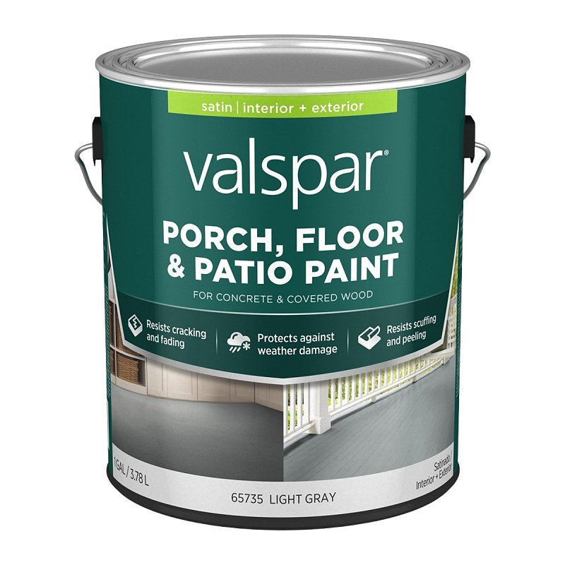 Valspar 009.0065735.007 Porch and Floor Paint, Satin Sheen, Light Gray, 1 gal, 400 sq-ft/gal Coverage Area, Pack of 4