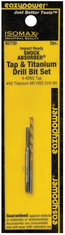 Eazypower SHOCK ABSORBER Series 82730 Tap and Drill Set, #4-40 Thread, UNC Thread, Straight Flute, HSS