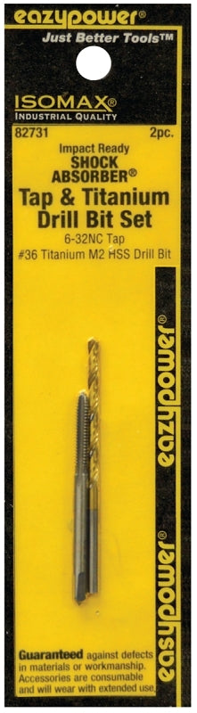 Eazypower SHOCK ABSORBER Series 82731 Tap and Drill Set, #6-32 Thread, UNC Thread, Straight Flute, HSS
