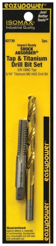 Eazypower SHOCK ABSORBER Series 82739 Tap and Drill Set, 3/8-16 Thread, UNC Thread, Straight Flute, HSS