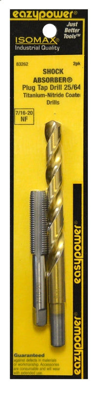 Eazypower 83262 Tap and Drill Set, 7/16-20 Thread, UNF Thread, Straight Flute, HSS