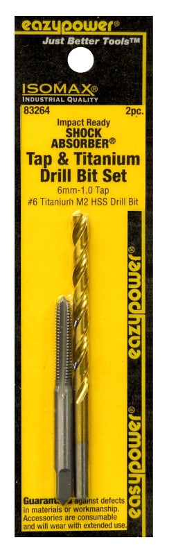 Eazypower 83264 Tap and Drill Set, M6x1 Thread, Metric Thread, Straight Flute, HSS
