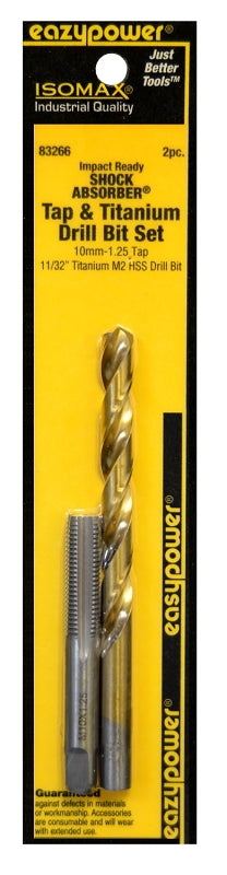 Eazypower 83266 Tap and Drill Set, M10x1.25 Thread, Metric Thread, Straight Flute, HSS