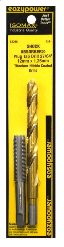 Eazypower 83268 Tap and Drill Set, M12x1.25 Thread, Metric Thread, Straight Flute, HSS