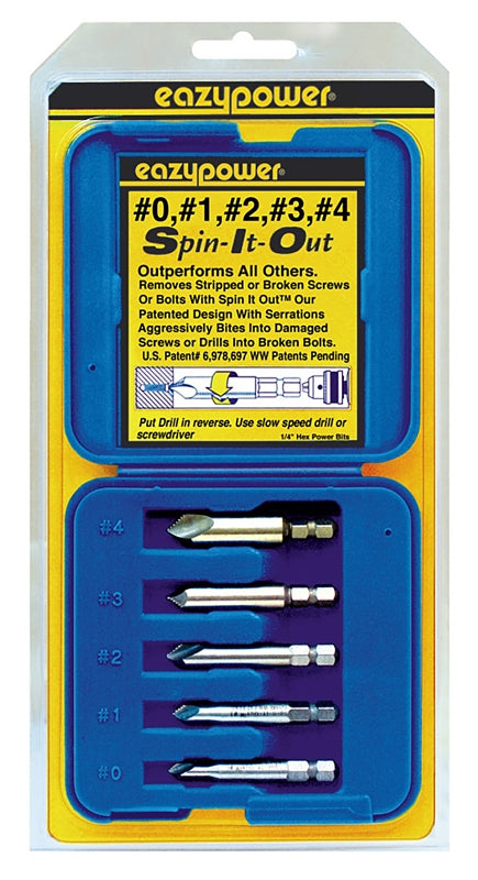 Eazypower Spin It Out Series 82681 5-Piece Broken Screw Remover Set, #0 to 4 Bolt/Screw, HSS