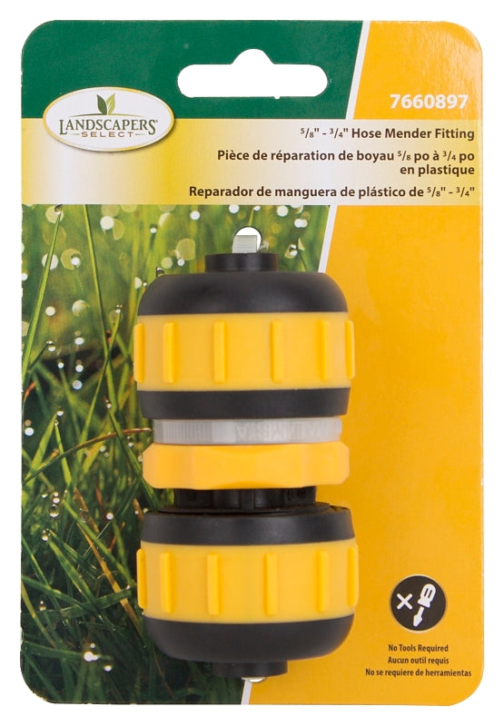 Landscapers Select GC628 Hose Mender, 5/8 to 3/4 in, Plastic, Yellow/Black
