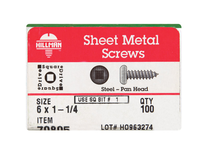 HILLMAN No. 6 X 1-1/4 in. L Square Hex Head Sheet Metal Screws 100 pk