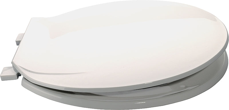 ProSource KJ-883A1-WH Toilet Seat, Round, Plastic, White, Plastic Hinge Hinge