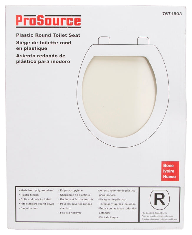 ProSource KJ-883A1-BN Toilet Seat, Round, Plastic, Bone, Plastic Hinge Hinge