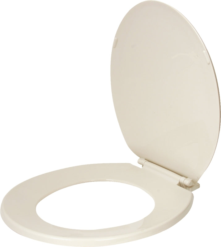 ProSource KJ-883A1-BN Toilet Seat, Round, Plastic, Bone, Plastic Hinge Hinge