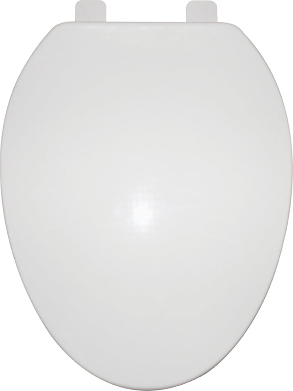 ProSource KJ-873A1-WH Toilet Seat, Elongated, Plastic, White, Plastic Hinge Hinge