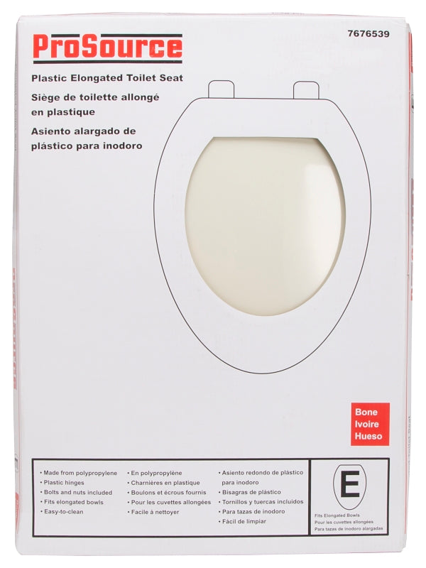 ProSource KJ-873A1-BN Toilet Seat, Elongated, Plastic, Bone, Plastic Hinge Hinge