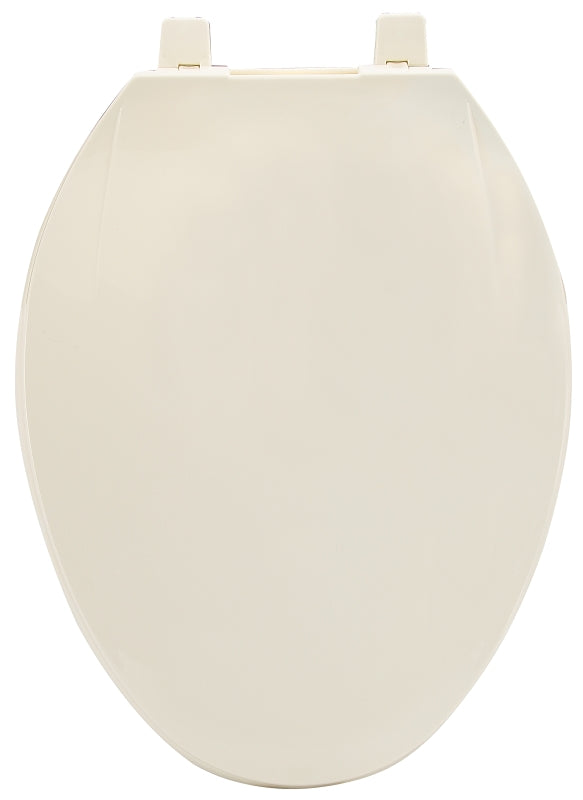 ProSource KJ-873A1-BN Toilet Seat, Elongated, Plastic, Bone, Plastic Hinge Hinge
