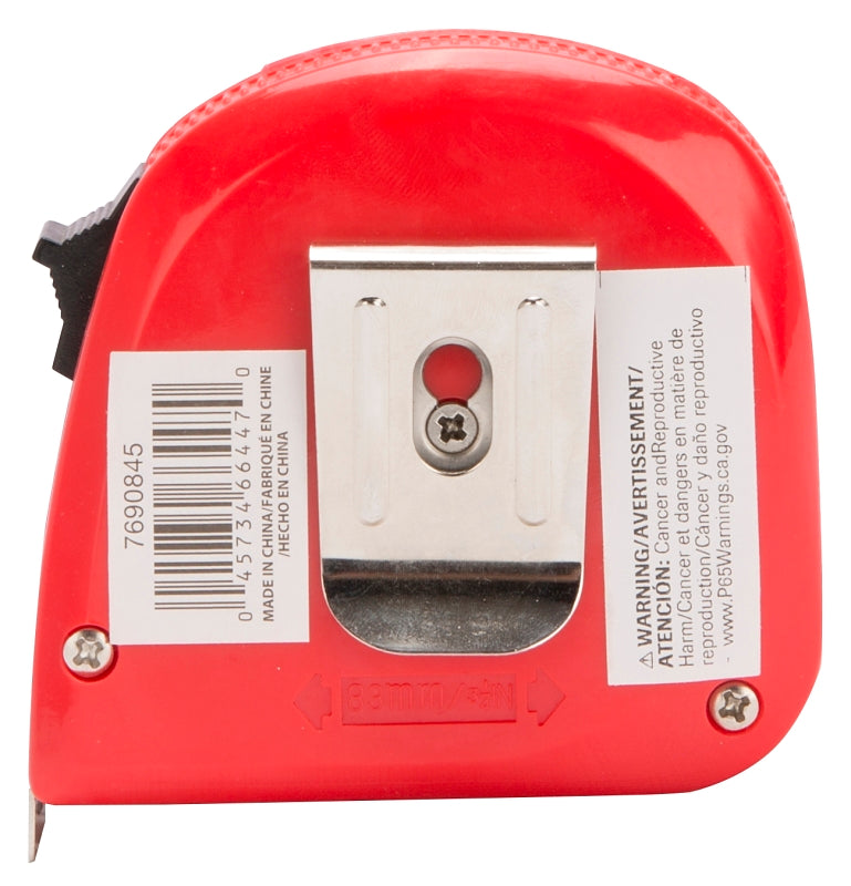 Vulcan 62-7.5X25-R Rule Tape, 25 ft L Blade, 1 in W Blade, Steel Blade, ABS Plastic Case, Red Case, Pack of 24