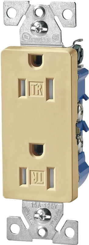 Eaton Wiring Devices TR1107V-BOX Duplex Receptacle, PVC, Ivory, 2-Pole, 15 A, 125 V, Push-in, Side Wiring, NEMA: 5-15R
