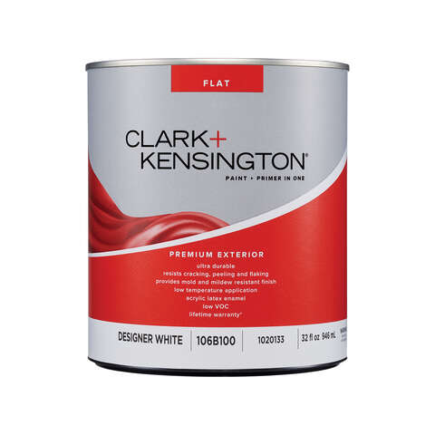 Clark+Kensington Flat Designer White House & Trim Paint & Primer Exterior 1 qt, Pack of 4