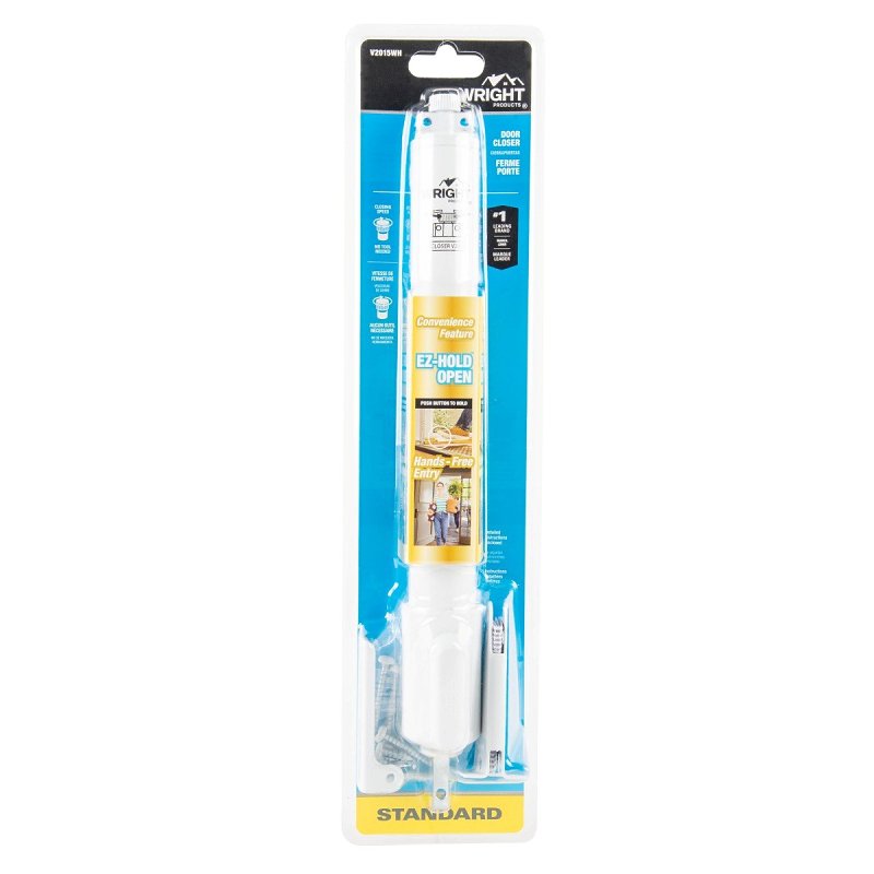 Wright Products V2015WH Pneumatic Screen and Storm Door Closer, 11-1/4 in Dia Rod, 12-3/4 in L, Gloss, 90 deg Opening