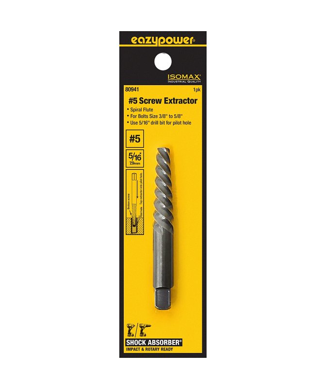 Isomax SHOCK ABSORBER Series 80941 Screw Extractor, #5 Extractor, 9/16 to 3/4 in Bolt/Screw, Spiral Flute