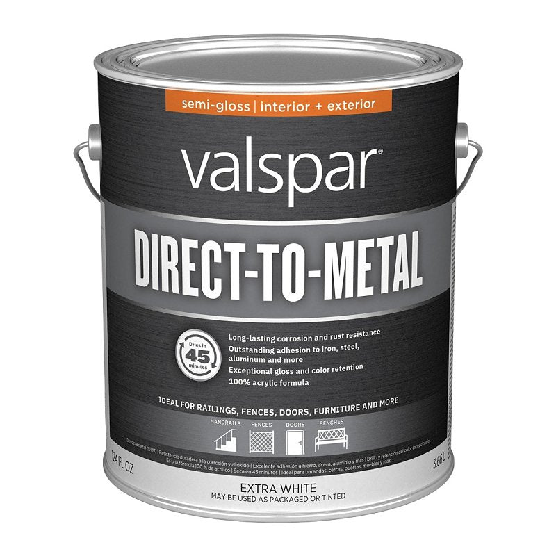 Valspar 007.5760020.007 Direct-To-Metal Paint, Semi-Gloss, Extra White, 1 gal, Pack of 4