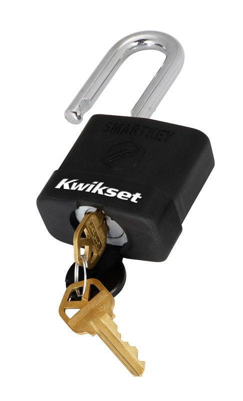 Kwikset 90260-044 Padlock, Keyed Alike Key, 0.35 in Dia Shackle, 1-1/2 in H Shackle, Boron Carbide Shackle, Steel Body