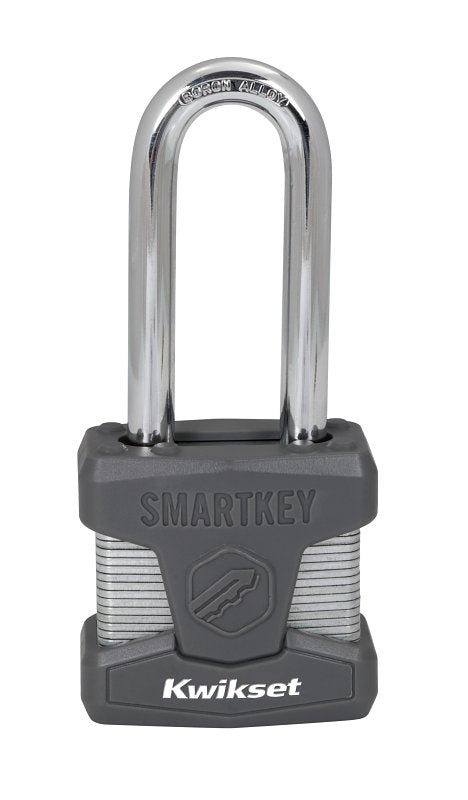 Kwikset 90260-047 Padlock, Rekeyable Key, 0.35 in Dia Shackle, 2-1/2 in H Shackle, Boron Carbide Shackle, 5 in H Body
