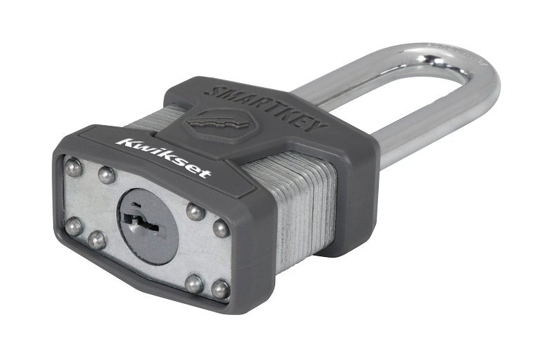 Kwikset 90260-047 Padlock, Rekeyable Key, 0.35 in Dia Shackle, 2-1/2 in H Shackle, Boron Carbide Shackle, 5 in H Body