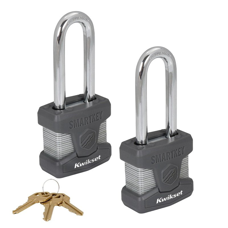 Kwikset 90260-047 Padlock, Rekeyable Key, 0.35 in Dia Shackle, 2-1/2 in H Shackle, Boron Carbide Shackle, 5 in H Body