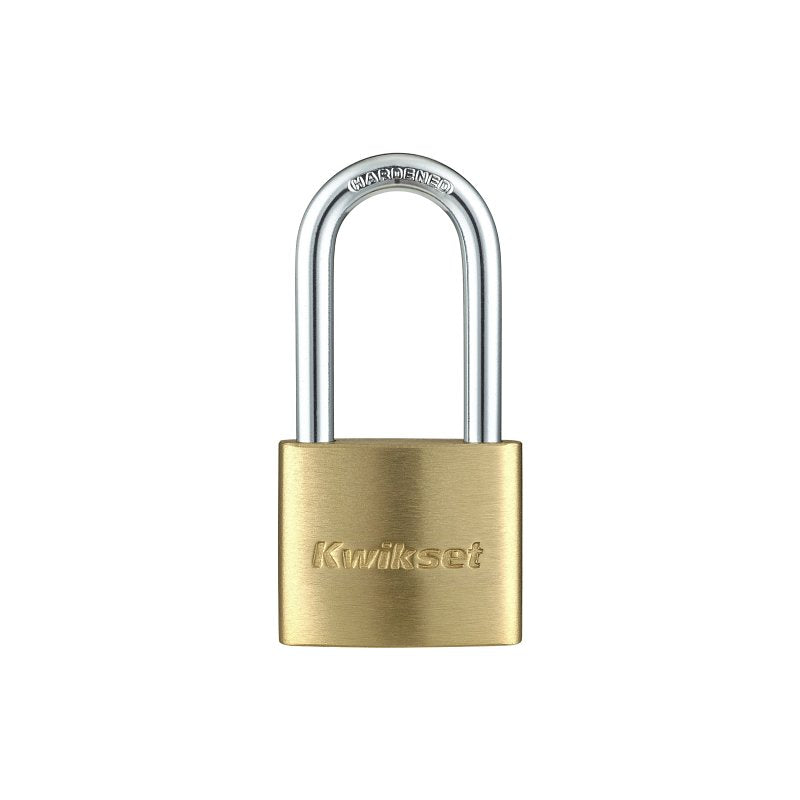 Kwikset 90260-324 Padlock, Keyed Different Key, 0.24 in Dia Shackle, 1-9/16 in H Shackle, Steel Shackle, Brass Body