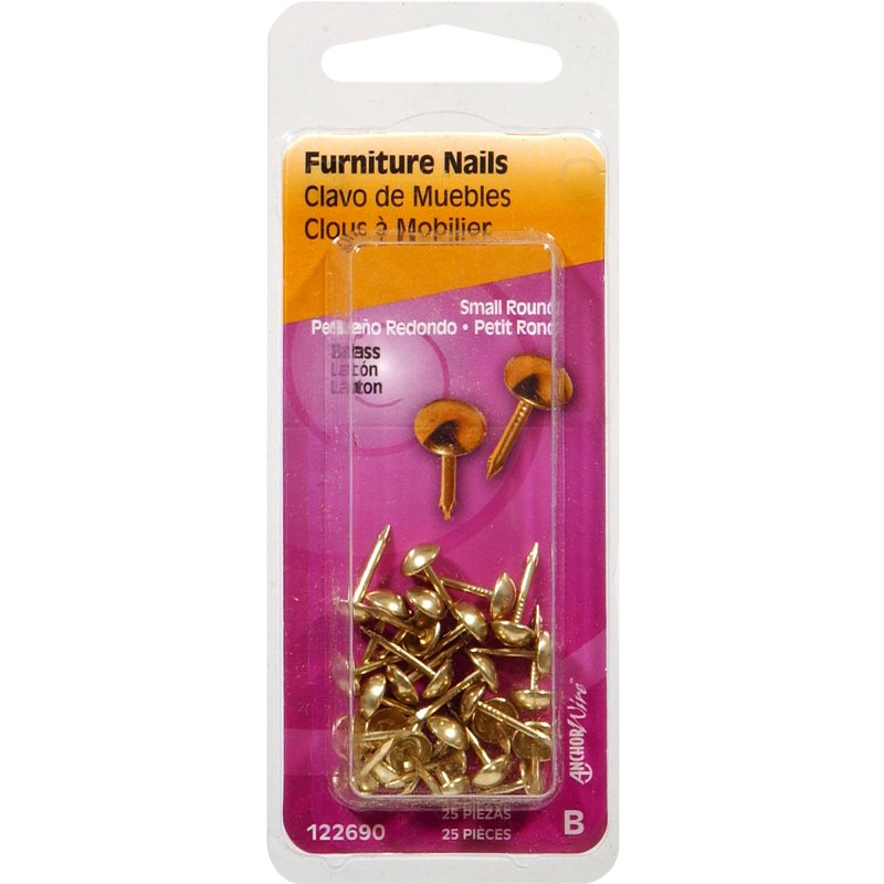 Hillman 122690 Furniture Nail, 7/16 in L, Brass, Round Head, Pack of 6
