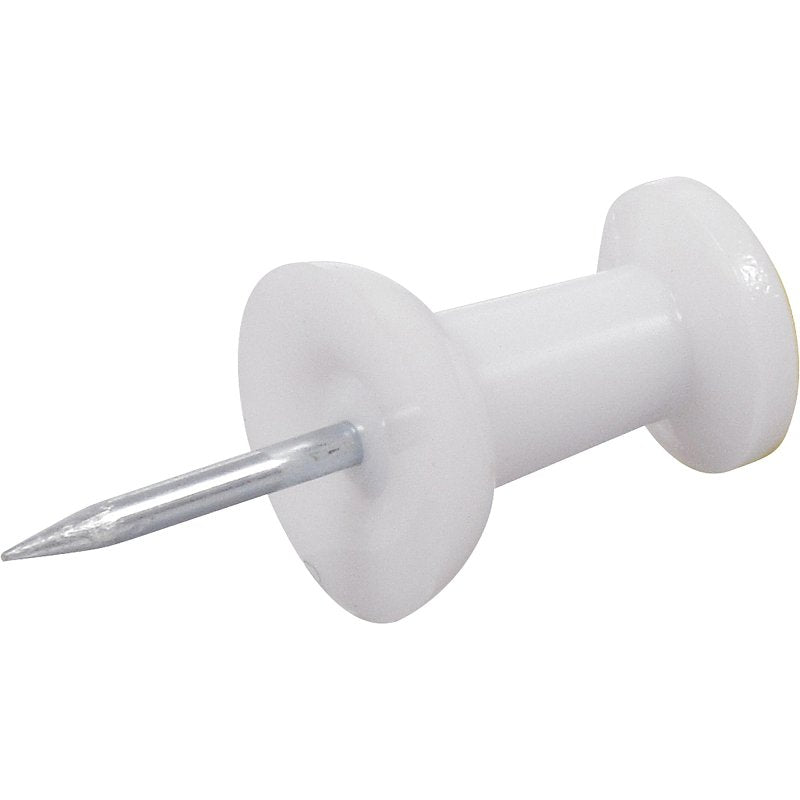 Hillman 122641 Push Pin, 5 in L, Plastic, White, Pack of 6