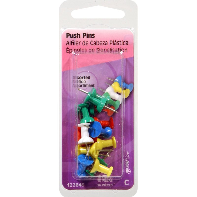 Hillman 122643 Push Pin, 3/8 in L, Plastic, Pack of 6