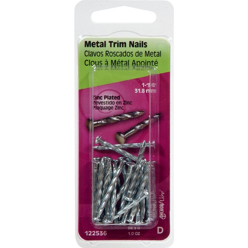 Hillman 122536 Trim Nail, 1-1/4 in L, Steel, Zinc-Plated, Flat Head, Spiral Shank, 1 oz, Pack of 6