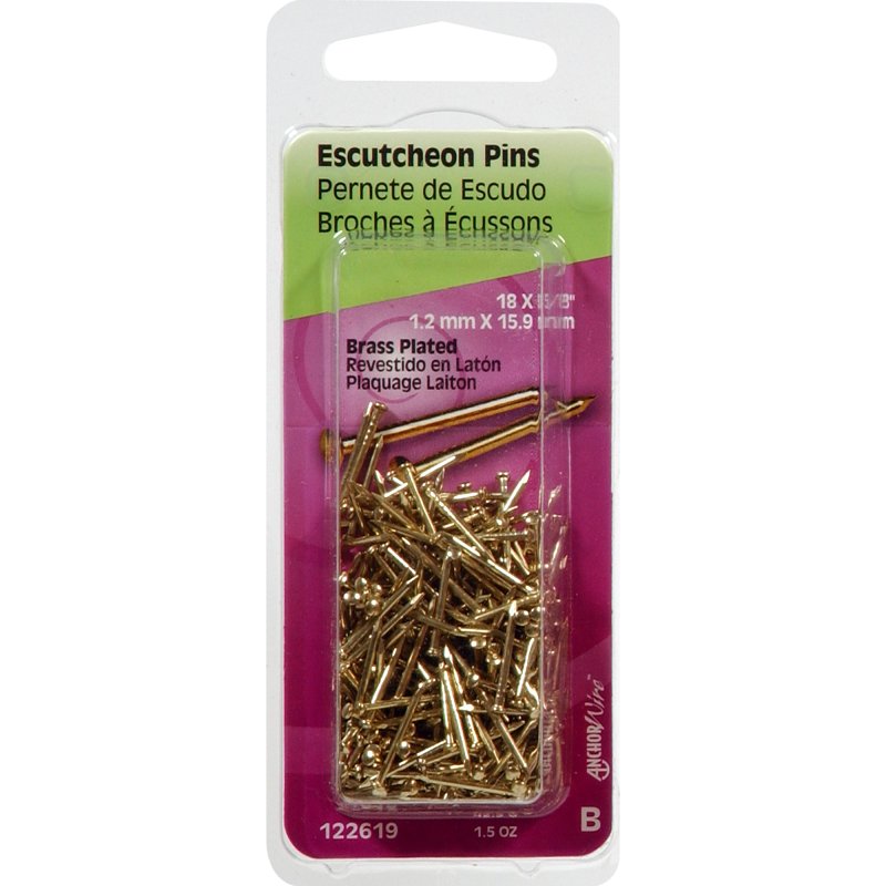 Hillman 122619 Escutcheon Pin, 5/8 in L, Steel, Brass, Pack of 6